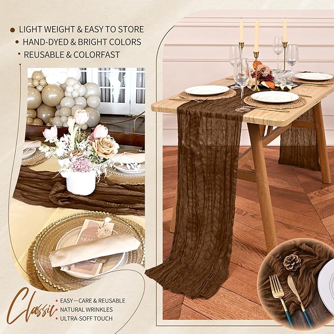 18 Pack Cheesecloth Table Runner 10FT Brown Table Runner Boho Gauze Cheese - Image 5