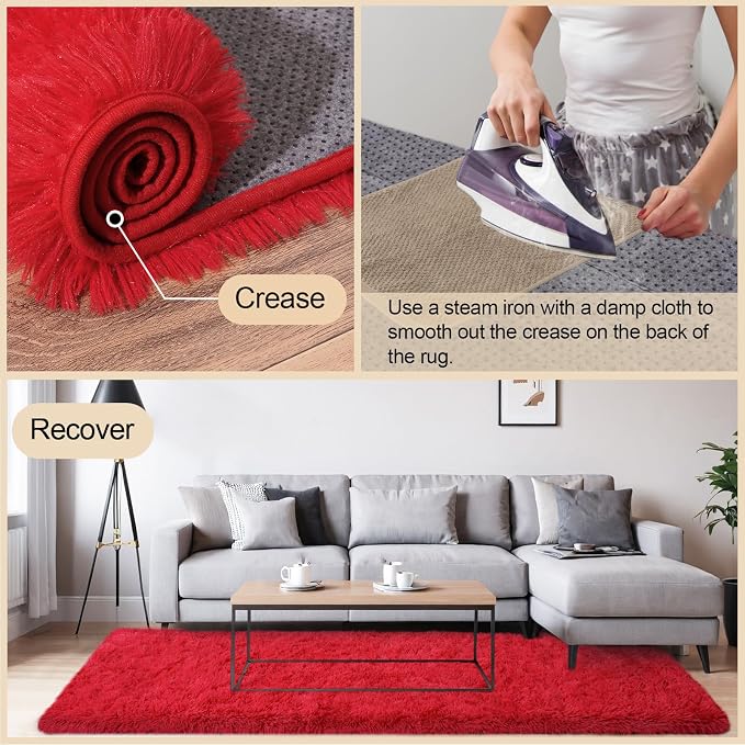 Mugorn Red Rugs for Living Room, 4x6 Large Fluffy Area Rugs for Bedroom - Image 5
