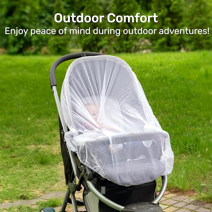Enovoe Mosquito Net for Baby Stroller and Crib - Durable Mesh Bug Net Cover with Elastic Edge - Fits Strollers, Bassinets, Playards, and Mini Cribs - Travel Essential for Newborns - 63x64-Inch (White)