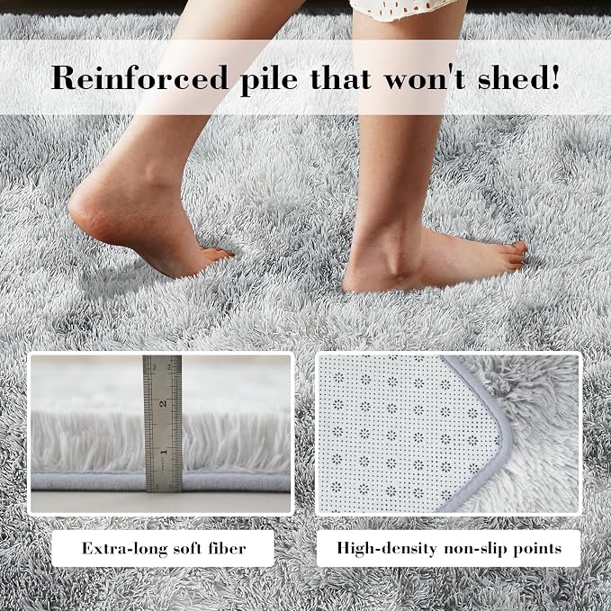 Soft Runner Rugs for Bedroom, Mottling Grey 3x7 Area Rugs Fluffy Rug Shag Area - Image 5