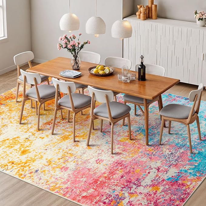 Rugflix 9x12 Area Rugs for Living Room, Washable Colorful Rainbow Rug - Image 3