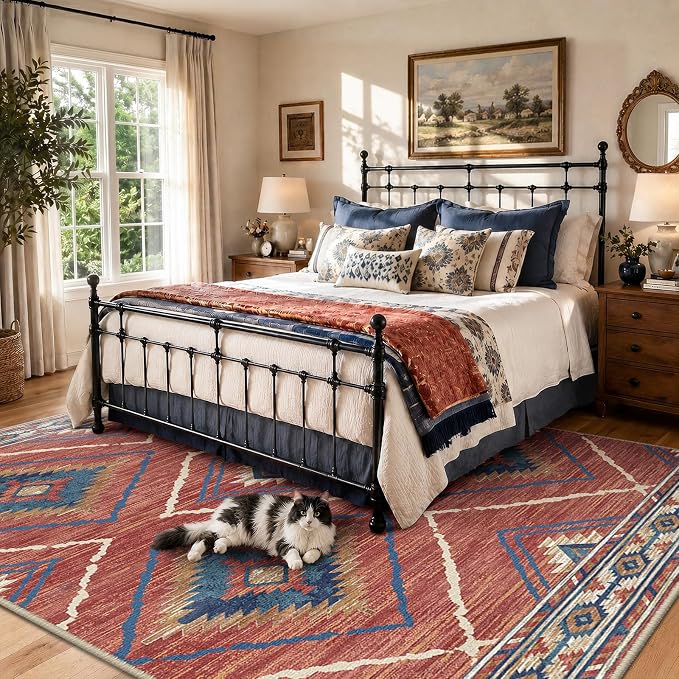 BESTSWEETIE Area Rug 8x10 Machine Washable Non-Slip Low Pile Tribal Western Rug - Image 2