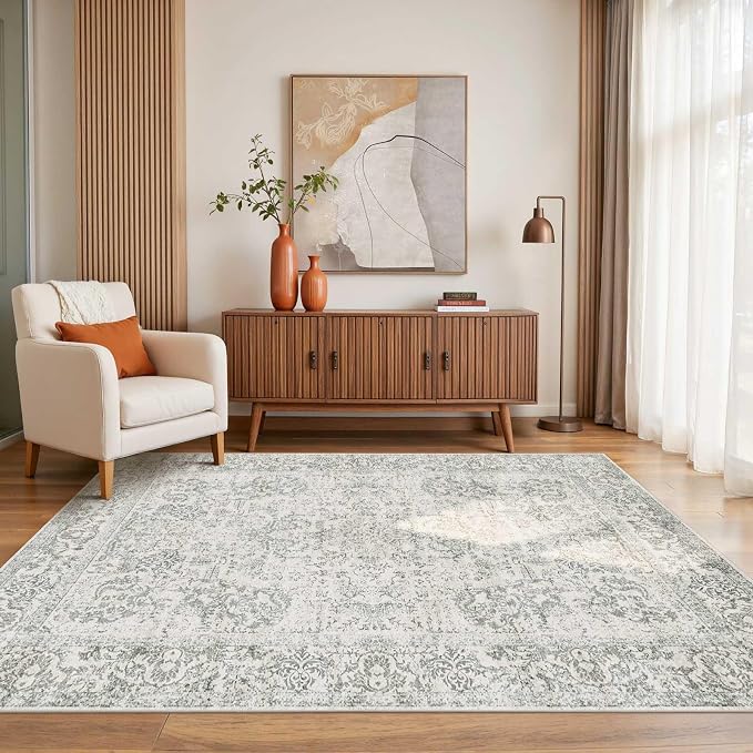 Rugxara Washable Area Rug for Living Room, Neutral Vintage Boho Rugs for Office - Image 9