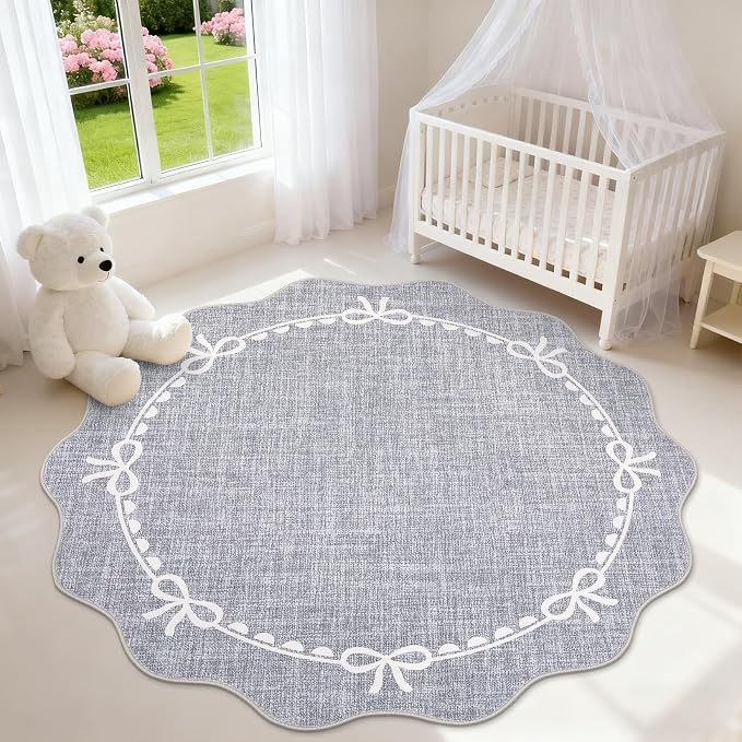 GarveeHome Scalloped Bow Rug for Living Room, 6ft Round Rugs Washable Solid - Image 2