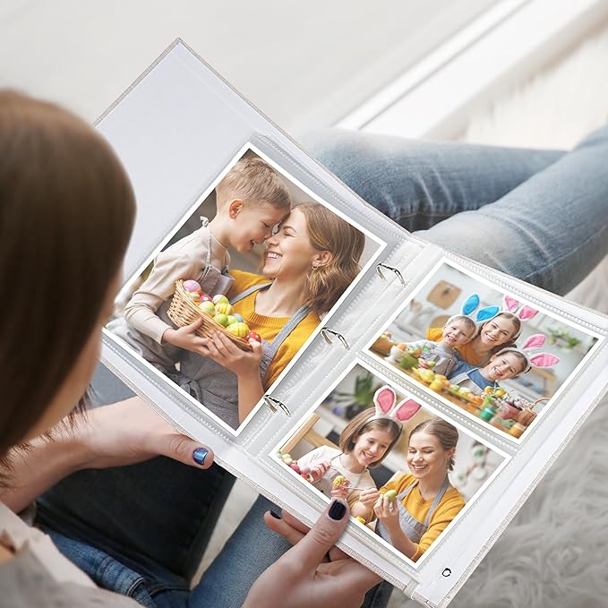 Vienrose Linen 3-Ring Photo Album Holds 190 Photos, 160 4x6 Photos and 30 6x8 Pictures, Picture Album with Multiple Size Pockets, Memory Book for Family Wedding Anniversary Baby, Beige