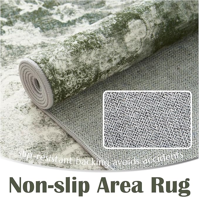 jinchan Green Floral 2x3 Rugs for Entryway - Vintage Washable Area Rug Ultra-Thin Low-Pile Soft Small Non-Slip Distressed Doormat for Entrance Kitchen Bedroom Bathroom (2x3ft,Forest Green)