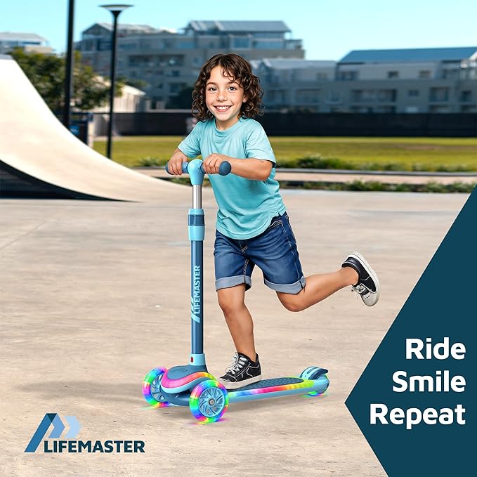 3-Wheel Kids Scooter with Multi-Color Lights on Deck & Wheels – 5-Height Adjustable Handlebar, Wide Anti-Slip Deck, Child Safety Certified, Boys & Girls Ages 3+ Supports Up to 150 lbs