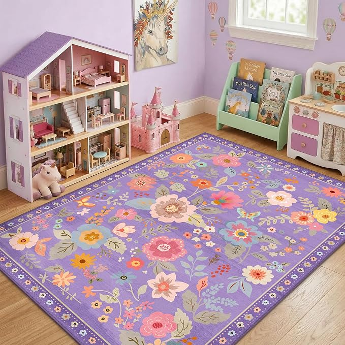 RELEANY Floral 3x5 Area Rugs Washable Print Boho Cute Carpet Non Slip Flower by RELEANY