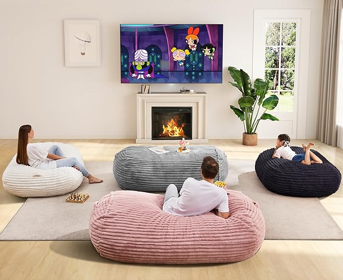 Hobestluk 6FT Bean Bag Chairs Adult Bean Bag with Portable Handle Comfy Large Bean Bag Lounge Chair with Removable Cover for Living Room Bedroom (Stripe Dark Grey, 6FT)