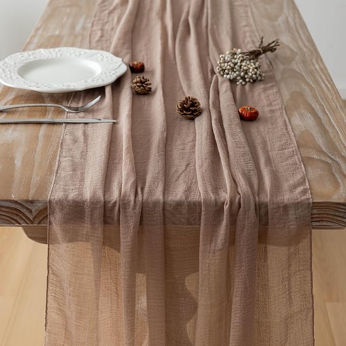 6Pcs Nude Cheesecloth Table Runner 120 Inches - Image 3