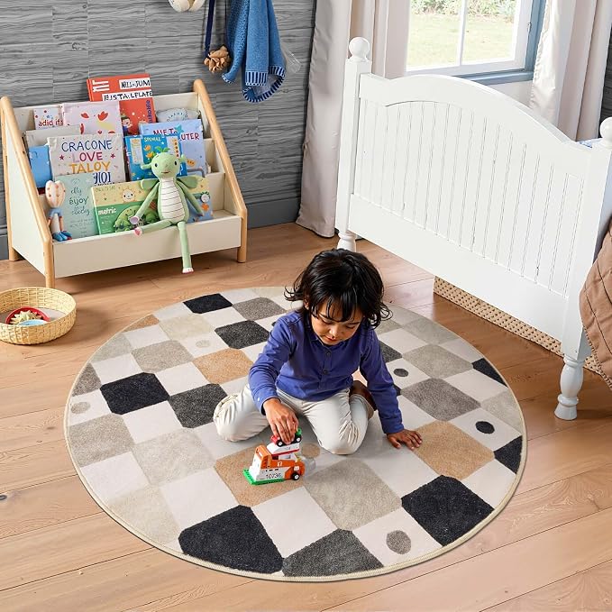 jinchan Macy 4ft Round Rug for Kids Room Black and White Modern Colorful - Image 3