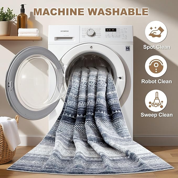 Nakagishi 12x15 Area Rug Living Room: Washable Boho Large Neutral Modern Soft - Image 2