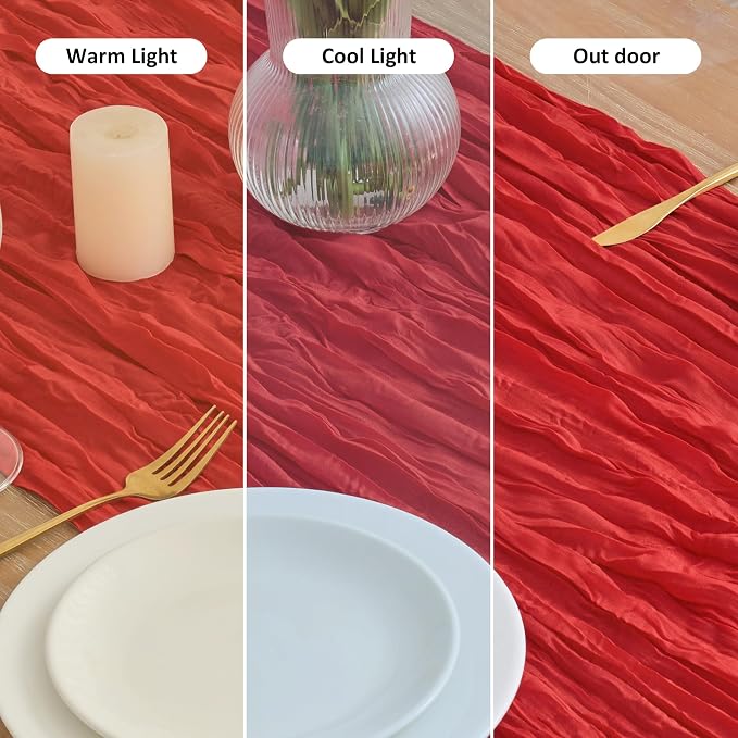 Asee'm Red Cheesecloth Table Runner Christmas 10FT Boho Rustic Gauze Sheer | - Image 8
