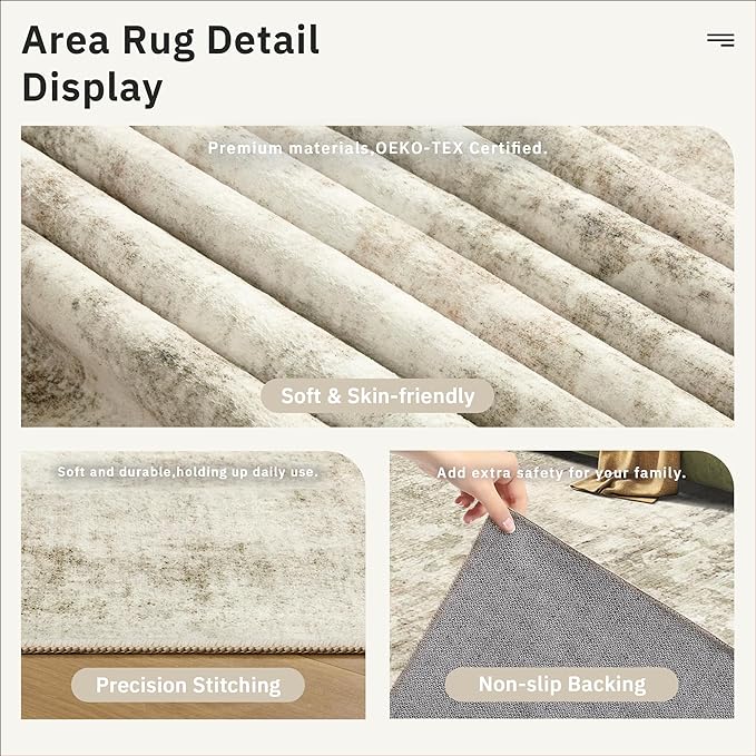 Soalmost 5x8 Area Rugs Beige Gray Low Pile Indoor Washable Trendy Faded Style - Image 6