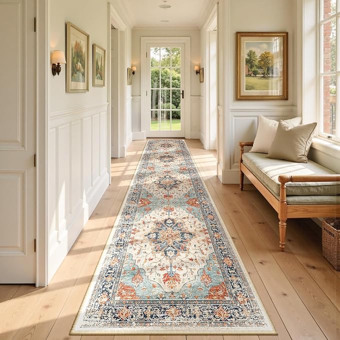 RELEANY Area Rugs Runner 2'x9' Washable Non-Slip, Floral Vintage Distress by RELEANY
