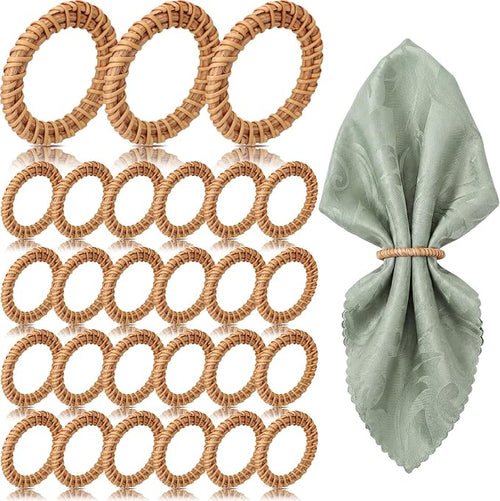 25 Pcs Boho Woven Rattan Napkin Rings Bulk Rustic Style Round Dining Table by Ferrochef