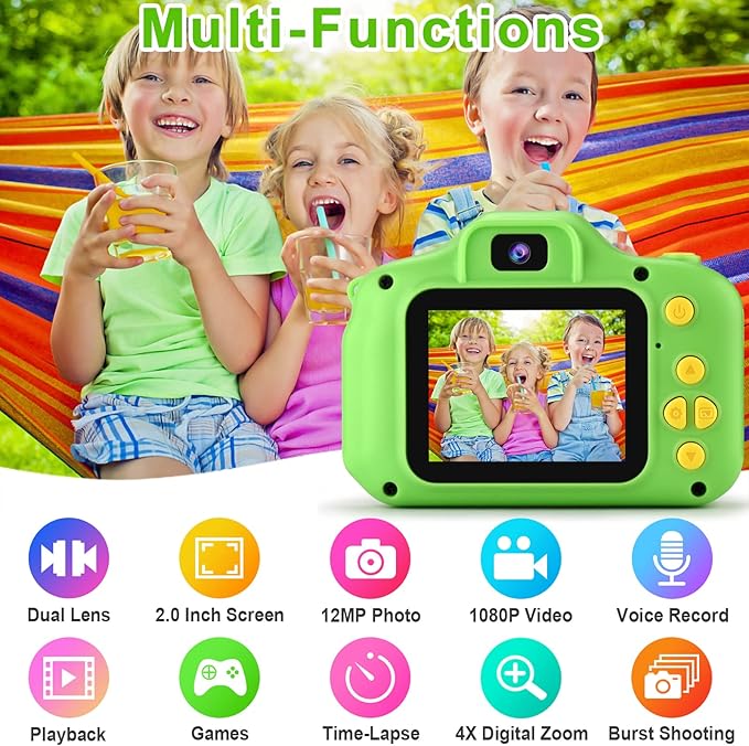 GKTZ Toys for Girls Age 3-8, Kids Camera Digital Video Toddler Camera Children Camcorder Birthday Gifts for 3 4 5 6 7 8 Year Old Girls with 32GB SD Card