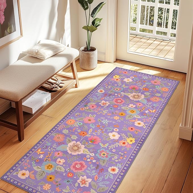 RELEANY Floral 2x5 Area Rugs Washable Print Boho Cute Carpet Non Slip Flower - Image 9