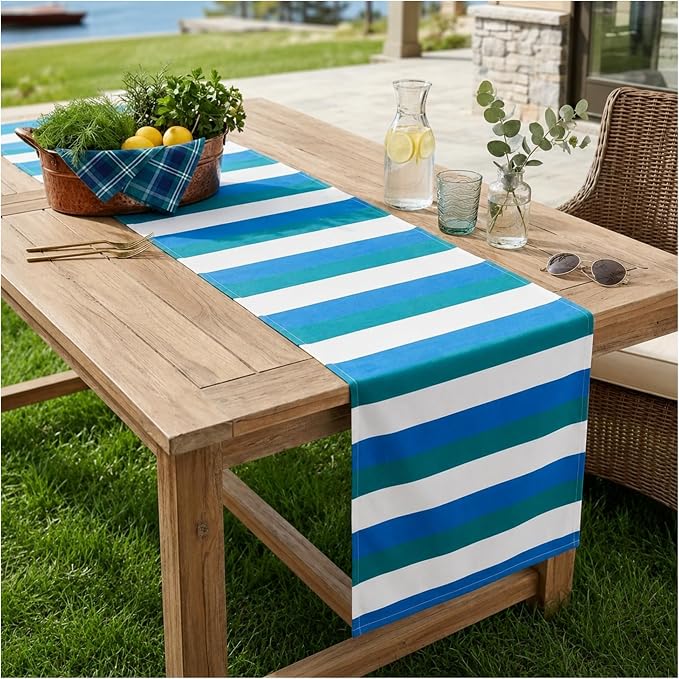 Folkulture Summer Table Runner 90 Inches Long | Blue, Pool Party Decorations by FOLKULTURE