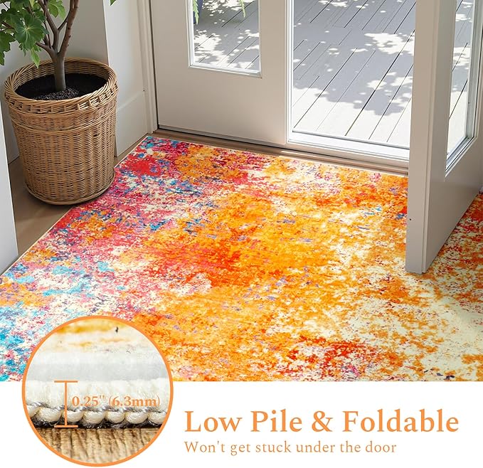 Rugflix 4x6 Area Rugs for Living Room, Washable Colorful Rainbow Rug - Image 5