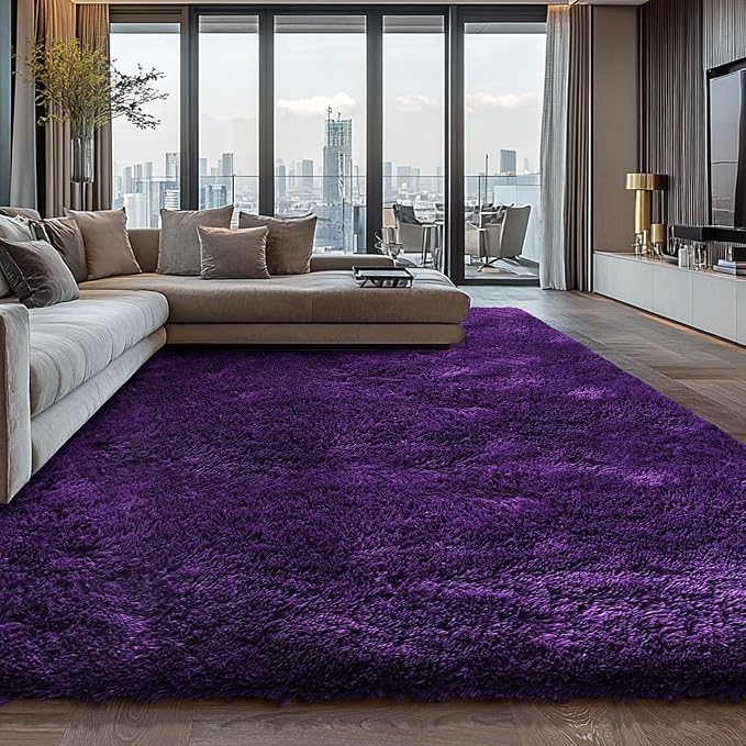 Shag Area Rugs for Bedroom Living Room, 8X10 Ultra Soft Purple Fluffy Area Rugs by Boshengya