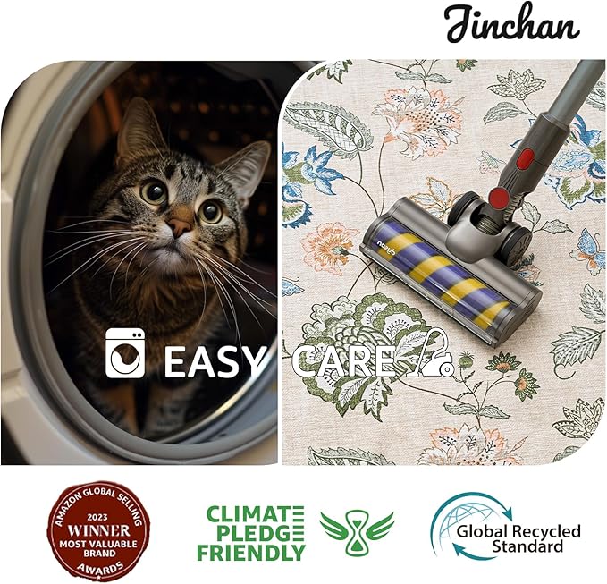 jinchan 7ft Floral Round Rug for Dining Room Washable Living Room Rug Vintage Romance Design Non Slip Indoor Floor Cover Lightweight Low-Profile Throw Carpet for Bedroom Porch Patio, Green/Beige