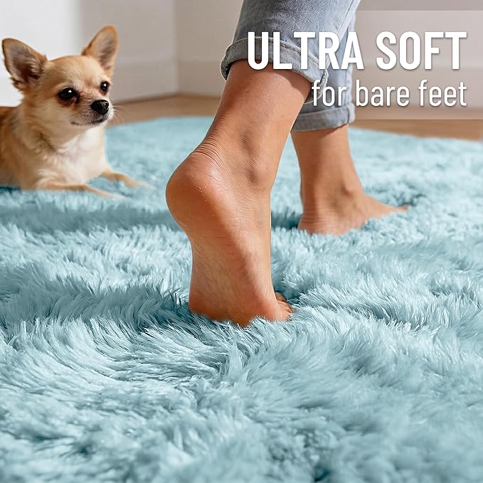 OLANLY Light Blue Round Rugs for Bedroom - Image 4