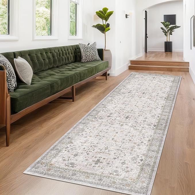 Hazo Haus Light Gray Washable 2'6"x10' Wide Hallway Runners, Kitchen Runner Rug - Image 3