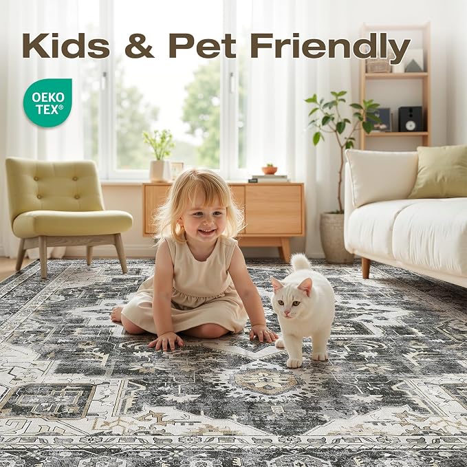 9x12 Area Rugs for Living Room, Washable Non Slip Vintage Distressed Stain - Image 4