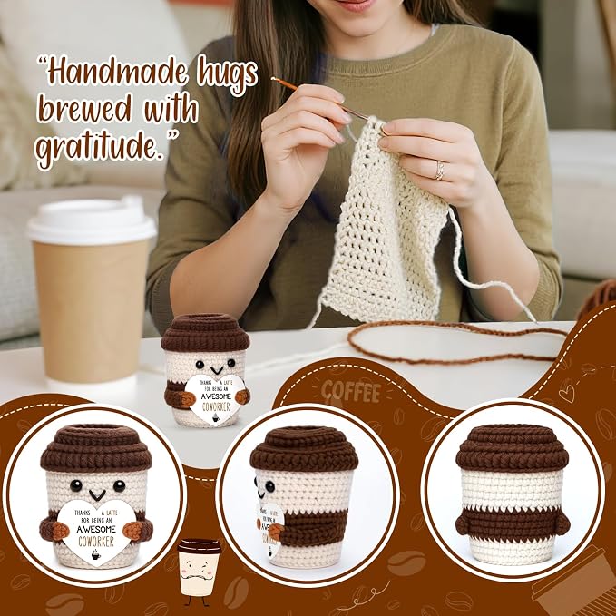 Coworker Gifts for Women Men Farewell Gift Positive Crochet Coffee Cup Gift | - Image 3