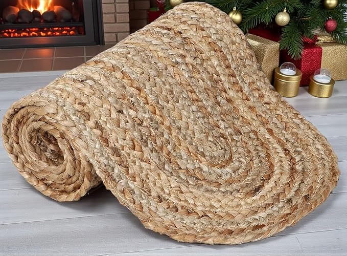 Pack of 1 Handwoven Oval Jute Braided Table Runner 13 x 48 Inch, 100% Natural by MDS