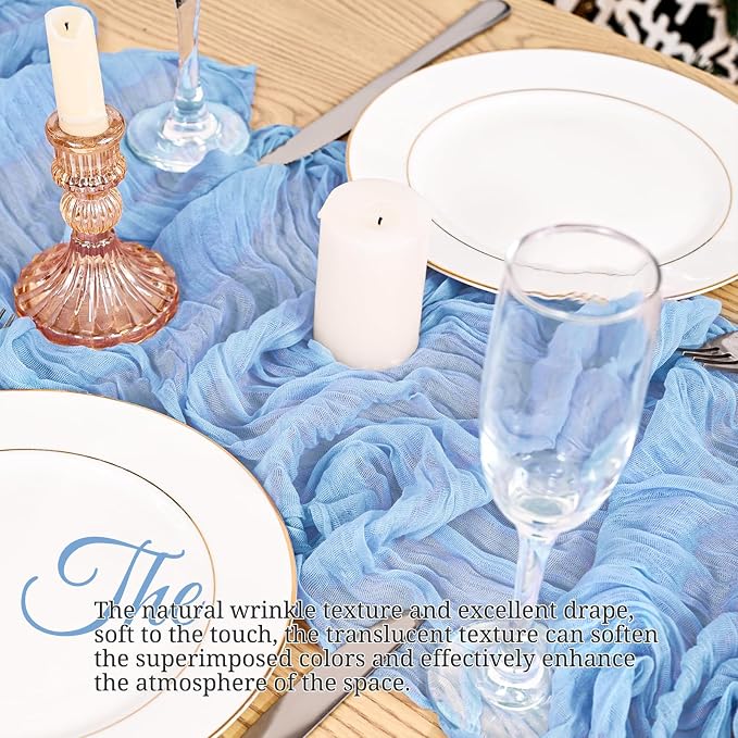 8 Pack Light Blue Table Runner 17 x 108inch Cheesecloth Table Runner Boho Gauze - Image 4