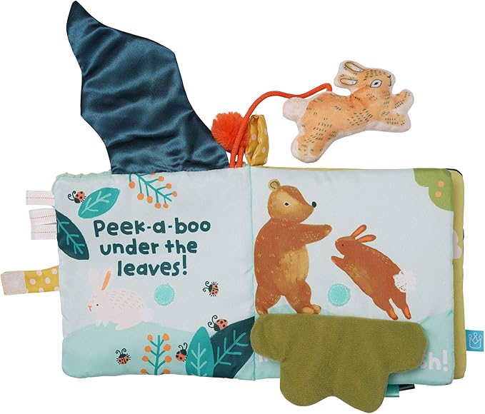 Manhattan Toy Fairytale Peek-a-Boo Soft Activity Crinkle Book for Baby & Toddler with Tethered Bunny Squeaker Small