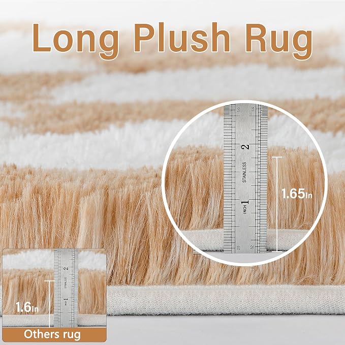 PureCozy 4x6 Area Rugs for Kids Room Brown Soft Shag Checkered Rug Modern - Image 2