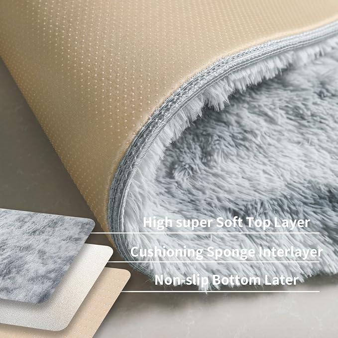 KICHOWUA 4x6 Light Grey Fluffy Shag Area Rug - Image 4