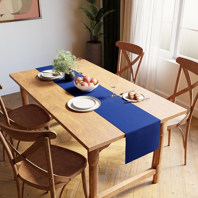 Encasa XO Table Runner, Yarn Dyed Ribbed Cotton 13"x79" | Solid Blue, 12-Ply - Image 2