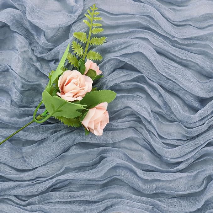 6 Pieces Dusty Blue 10FT Cheesecloth Table Runner Boho Gauze Fabric Table - Image 5