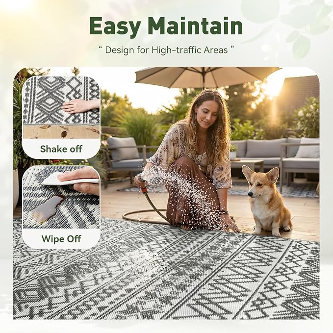 MontVoo-Outdoor Rug Waterproof 6x9 ft Outdoor Carpet Patio Rug Mat Reversible - Image 9