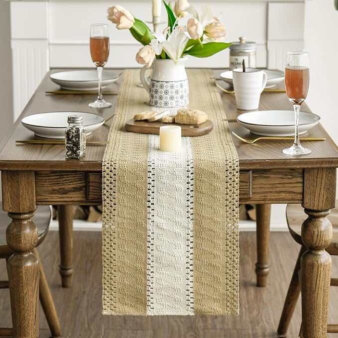 Artoid Mode Burlap Brown Farmhouse Woven Table Runner 12x120 Inch | Seasonal - Image 2