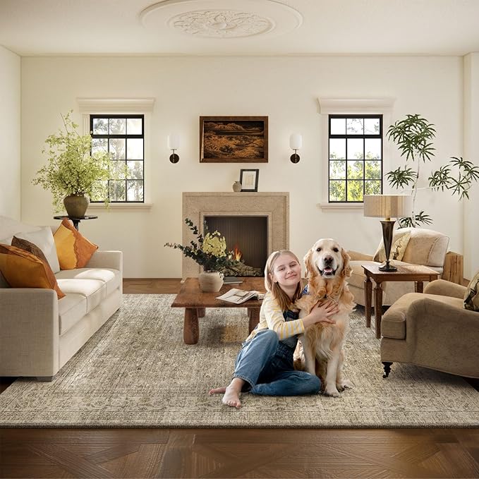 Machine Washable Rugs for Living Room: 9x12 Area Rugs for Bedroom Vintage Stain - Image 6