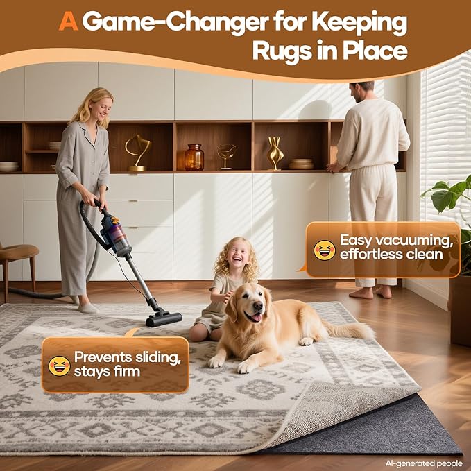 Veken Non Slip Cushioned Rug Pad Gripper 5 x 8 Ft, Felt and Silicone Backing - Image 2