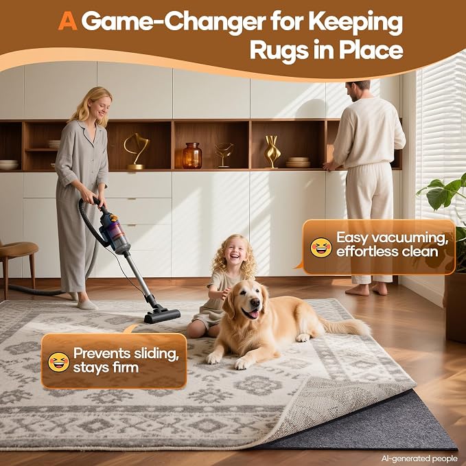 Veken Non Slip Cushioned Rug Pad Gripper 9 x 12 Ft, Felt and Silicone Backing - Image 2