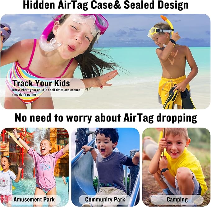 2 Pack Waterproof AirTag Bracelet for Kids, Hidden Silicone Wristband for AirTag, GPS Tracker Case for Air Tag Holder Strap Band for Child Toddler, Secure Anti-Loss Protection(Black Navy Blue)