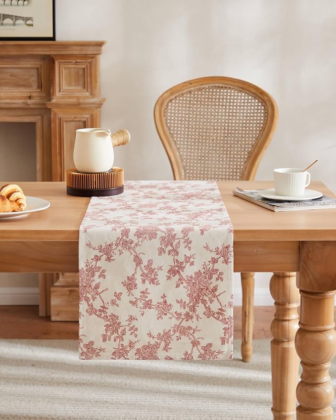 French Pastoral Farmhouse Table Runners, 13x108 Inch Red | 100% Organic Cotton - Image 2