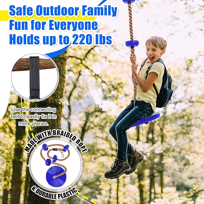 Hungdao 2 Set Gym Ring Trapeze Swing Bar and Climbing Rope with Platforms Disc Heavy Duty Coated Chains Seat Accessories for Outdoor Indoor Playground Backyard(Blue)