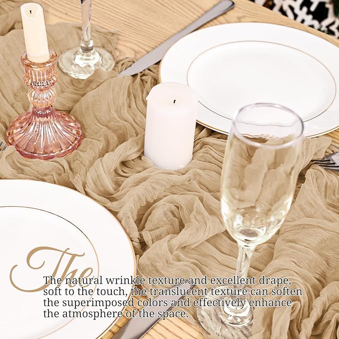 4 Pack Beige Table Runner 17 x 108inch Cheesecloth Table Runner Boho Gauze - Image 4