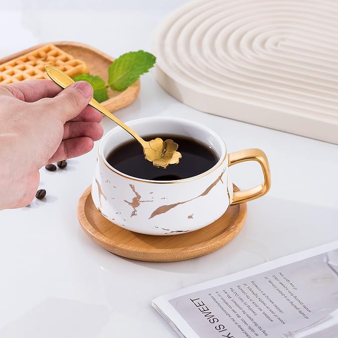Jusalpha 10 oz Luxury Golden Hand Print Coffee Teacup Saucer Set, Fashion - Image 5