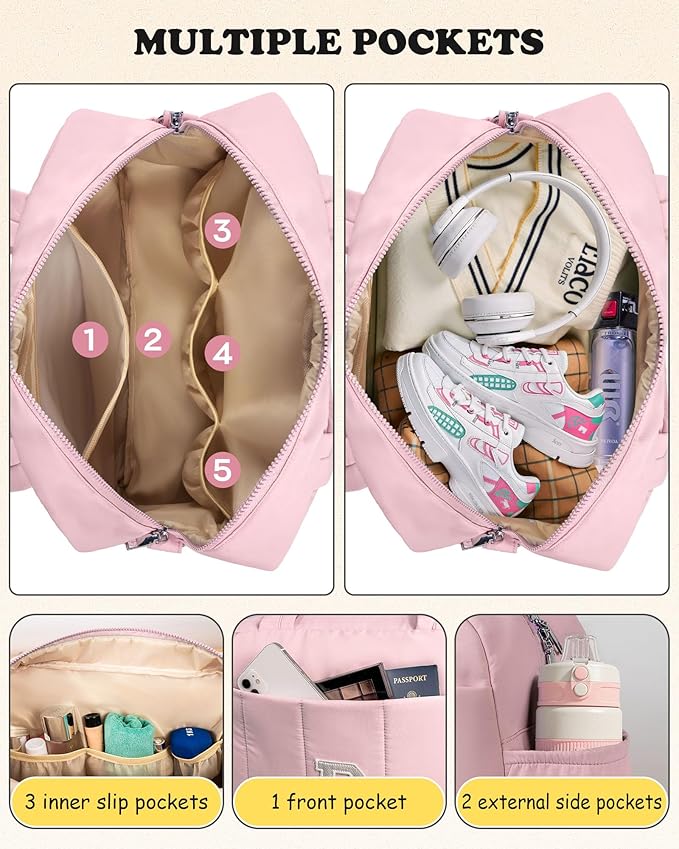 Duffle Bag for Travel, Weekender Bags for Women，Mom Birthday Gift, Initial Overnight Bag with Wet Pocket，Lightweight Travel Bags Personalized Gym Tote with Makeup Pouch