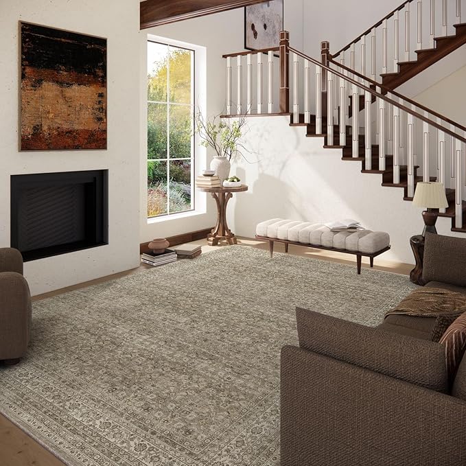 Washable Area Rugs for Living Room: 9x12 Bedroom Rug Vintage Large Rugs Stain - Image 2
