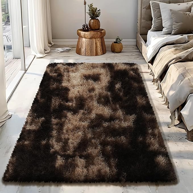 Fluffy Rug Shag Area Rug, Mottling Brown 3x5 Area Rugs by Yongyangjuxi